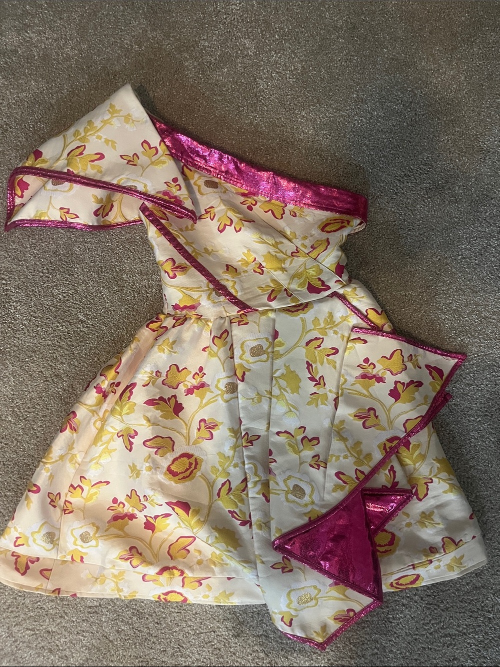 Floral One-Shoulder Dress in Cream, Yellow, gold & Pink